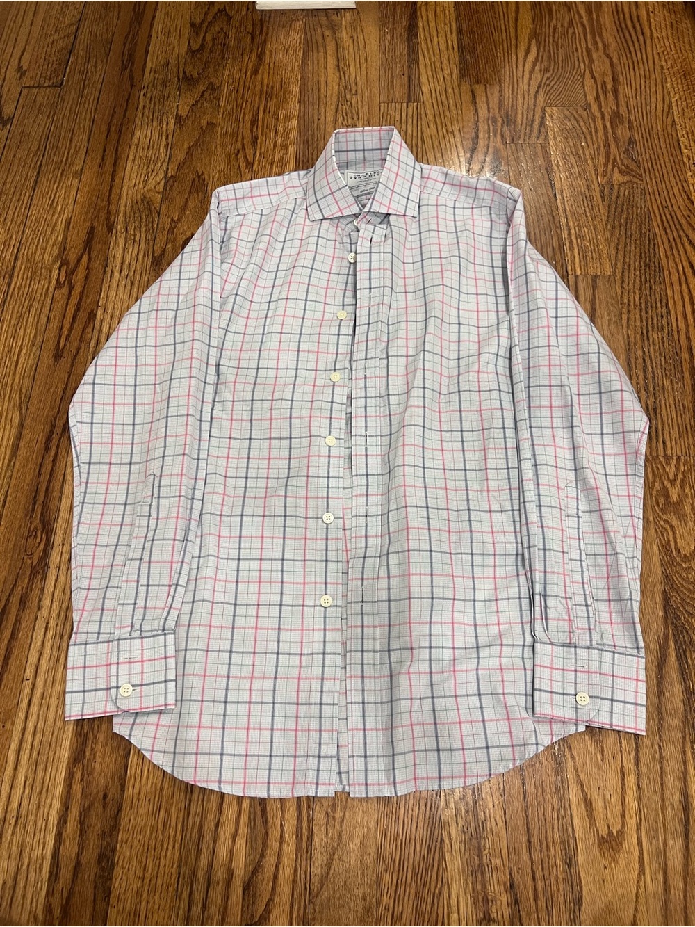 Charles Tyrwhitt Mens Cotton Dress Shirt Slim Fit Plaid Blue Size 14/33
